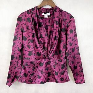 Cristina Womens Blouse Top Medium Satin Club Art Punk Alt Abstract Vintage 80s